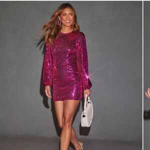 Vici- Hot Pink Set The Tone Sequin Mini Dress- Medium